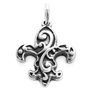 925 Sterling Silver Fleur de Lis Swirl Charm Pendant - Picture 1 of 2