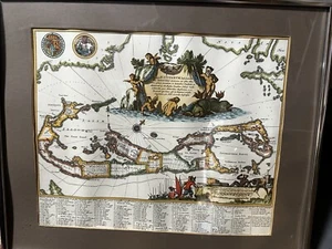 Antique Map of Bermuda 1600s by Blaeu Vintage Art Print Repro Framed 18" x 15.5" - Picture 1 of 4