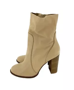 Chinese Laundry Boots Cool Kid Beige Leather Raw Edge Block Heel SZ 7.5 New SH26 - Picture 1 of 10