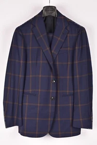STILE LATINO handmade suit US 36 EU 46 WOOL CASHMERE BLUE CHECK $4300 - Picture 1 of 5