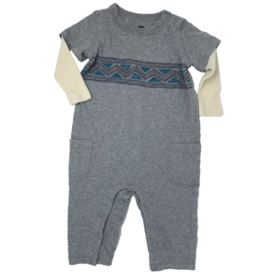 Mameluco tejido a rayas Chevron gris manga larga Tea Collection niños 3-6 meses Foto 1 de 4