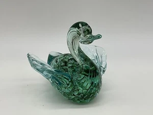 Pisapapeles cisne burbujas controladas verde vidrio artístico - Imagen 1 de 7