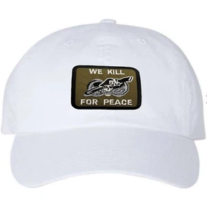 White Champion Washed Twill Dad Hat w/ WE KILL FOR PEACE Patch - Picture 1 of 3