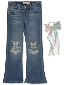 Squeeze Girls' 2-Piece Flared Stretch Jeans With Hair Accessory Set - medium blu - Picture 1 of 4