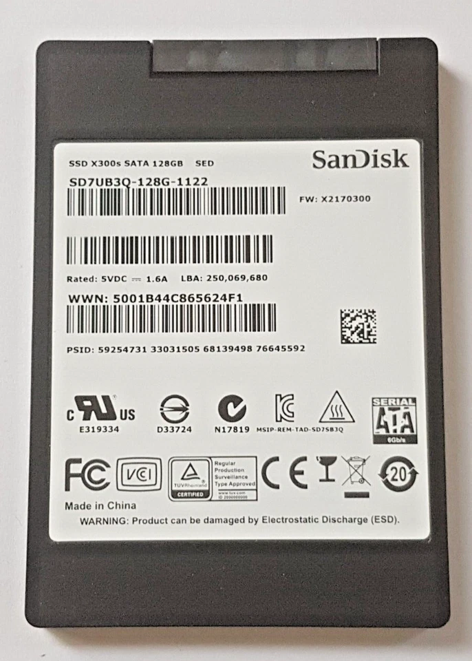 128 GB SATA SanDisk SSD X300s SD7UB3Q-128G-1122 SED 2D-NAND MLC 2.5" Hard Drive - Image 1 of 1