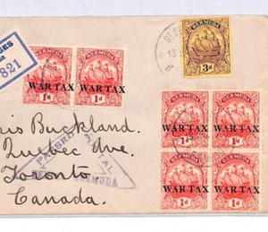 BERMUDA Cover WAR TAX Registered St Georges Reg. 1d Block{4} Canada 1918 YX80 - Picture 1 of 9