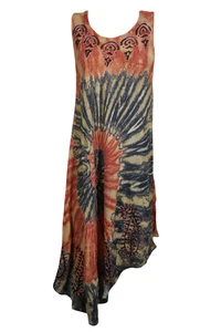 Boho Women's Tie Dye Midi Loose Tank Dress Beach Cover Up Uneven Hem Dresses XL