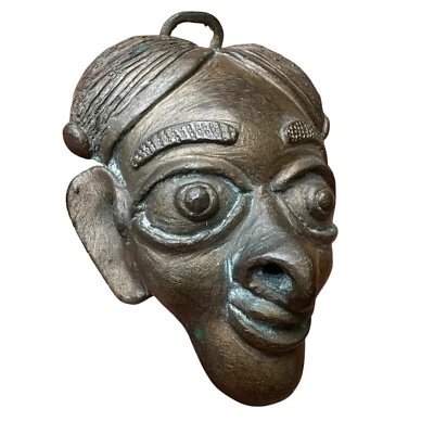 Vintage/antique Bronze Mask Sculpture Wall Hanging 4.5” African Unique - Image 1 of 4