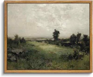 Vintage Landscape Wall Art Framed, Retro Muted Green Nature Wilderness Illustrat - Picture 1 of 6