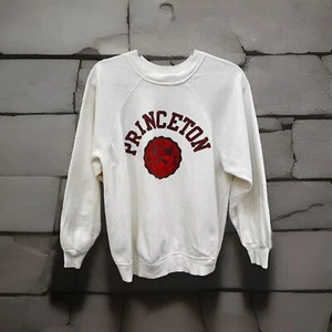 Vtg Princeton University Top Raglan Sweatshirt White Cotton Crewneck 80s Medium - Picture 1 of 7
