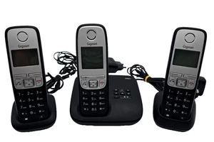 3x Gigaset A400/A415 Schnurlose Telefone - Schwarz mit Ladestationen, neue Akkus - Bild 1 von 10