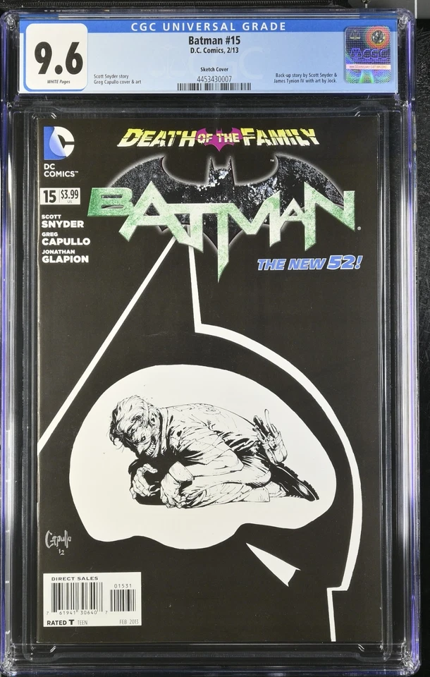 BATMAN # 15 CGC 9.6 NM+ CAPULLO SKETCH COVER 1:100 THE NEW 52 (2013) White Pages - Image 1 of 4