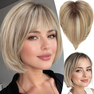 10-Inch Human Hair Topper for Women – 6.5x6.5 Inch Silk Base,Ombre Blonde wit... - Picture 1 of 7