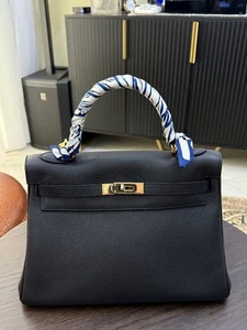 Hermes Kelly 28 Black Togo Leather Gold Hardware Luxury France Paris Handbag - Picture 1 of 22