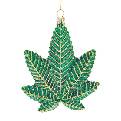 Adorno de vidrio Kurt Adler para árbol de Navidad, hoja de cannabis Foto 1 de 2