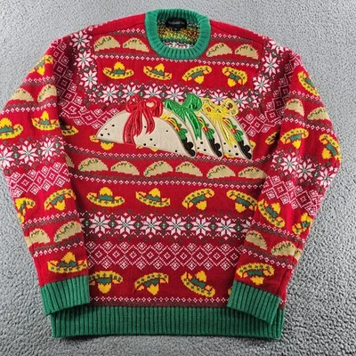 Ugly Christmas Sweater Medium Red Fair Isle Tacos Holiday Party Tacky Knit - Image 1 of 4