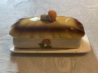 Vintage 1976 Sears & Roebuck Merry Mushroom 2 Piece Butter Dish Japan MCM Chip* - Image 1 of 4