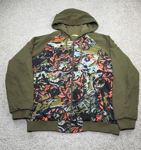 Versace Jeans Felpa con Cappuccio Uomo XL Verde Vestibilità (Grande) Full Zip Maglione Geometrico