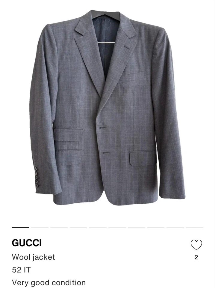 Blazer gris GUCCI 100 % lana para hombre - EU 52 / US 42 R Foto 1 de 4