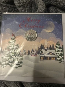 2022 Christmas Robin 50P Bailiwick Of Guernsey BU Coloured Fifty Pence In Card - Picture 1 of 3