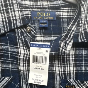 Polo Ralph Lauren Shirt Boys 14-16 Blue Plaid Button Up Long Sleeve Grad Church - Picture 1 of 7