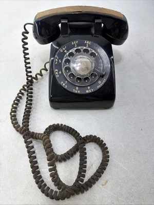 Teléfono de escritorio vintage 1973 Bell System Western Electric negro dial giratorio 500 DM Foto 1 de 4