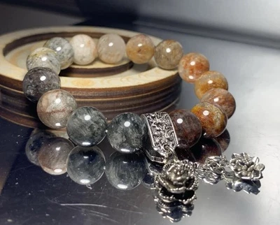 12.4mm Natural Four Season Garden Bunny Fur Phantom Crystal Bracelet - Image 1 of 4