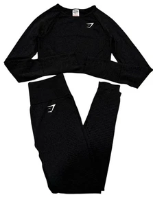 Gymshark Slim Vital Seamless Crop Top & Leggings Gym Set Womens Size S Dark Grey - Picture 1 of 4