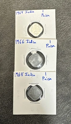 India 1968 & 66 3 Coins - 1 Paisa AU - KM#10. Aluminum. Non Magnetic. 3 Lions. - Image 1 of 4
