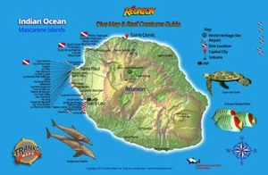 Reunion Island Map & Coral Reef Creatures Guide Franko Maps Fish Card - Picture 1 of 2