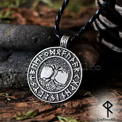 Collar Vikingo Yggdrasil Runas Nórdicas Colgante Árbol de la Vida Plata Asatru Amuleto Foto 1 de 4