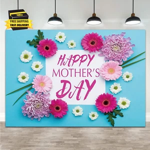 Happy Mother'S Day Photography Backdrop Flower Photo Pink Blue Background for Fe - Picture 1 of 6