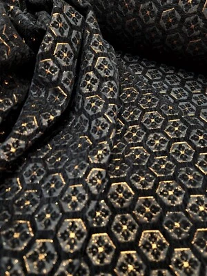 BLACK Metallic Gold Floral Brocade Fabric Sold By The Yard Dress Upholstery - Image 1 of 2
