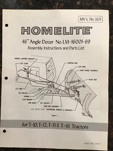 Homelite Manual Assembly Instructions & Parts List 46” Angle Dozer LM-16001-69 - Picture 1 of 1