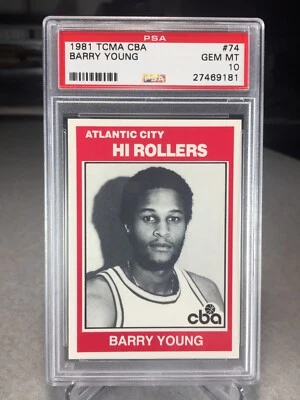 1981 TCMA CBA Barry Young #74 - PSA 10 - POP 2 - Atlantic City Hi Rollers - Image 1 of 2