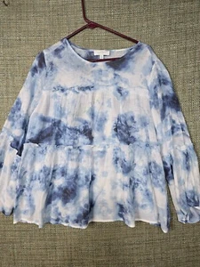 New Directions Womens Top Blouse Blue XL Long Sleeve - Picture 1 of 8