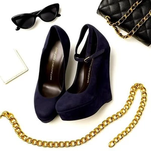 Giuseppe Zanotti Navy Suede Platform Wedge Heels Size 41 (Made in Italy) in EUC - Picture 1 of 8