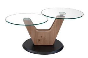 Vierhaus 1020 Couchtisch wildeiche massiv höhenverstellbar mit Glasplatten - Bild 1 von 2