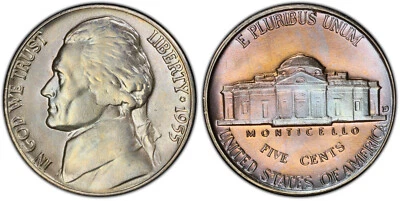 1955-D/S 5c PCGS MS 66 ~  HIGH-END JEFFERSON NICKEL OVERMINTMARK VARIETY -OMM-5? - Image 1 of 4