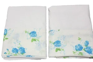 Set of 2 white pillowcases W/Blue & white Roses on cuff 20 X 32 Standard/queen - Picture 1 of 6