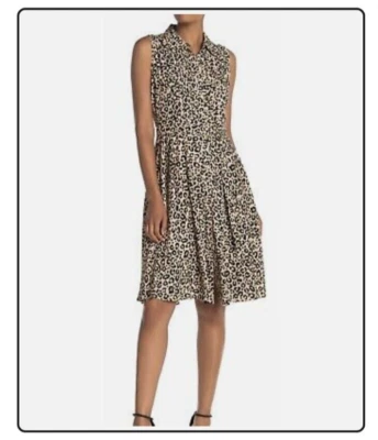 Vestido Camisa Nanette Lepore Midi Leopardo Estampado Animal Pintuck Plisado Fiesta 14 Foto 1 de 4