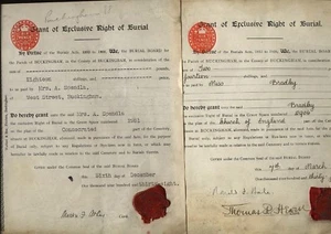 1934-38 SIX PENCE Revenues on two BUCKINGHAM BURIAL BOARD Certificates - Picture 1 of 1