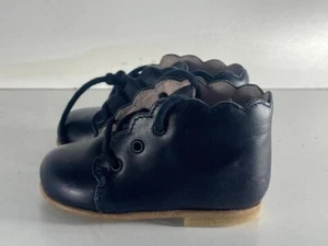 Jacadi Paris Baby Girl Size 4/20 Used Navy Leather Lace Up Shoes -E11 - Picture 1 of 6