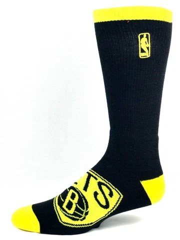 Logoman Brooklyn Nets Men's Black & Electric Yellow Mega Logo Crew Socks Cover