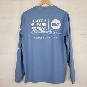 Vineyard Vines Performance Catch Release Repeat Shirt Mens Size Small Blue - Picture 1 of 12