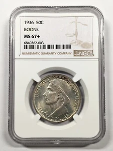 1936 BOONE COMMEMORATIVE SILVER HALF DOLLAR NGC MS67+ 6XOXA25 - Picture 1 of 4