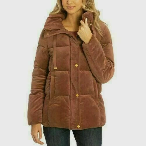 Isaac Mizrahi Damas Terciopelo Puffer Chaqueta Cuello Simulado Abrigo D25 Foto 1 de 4