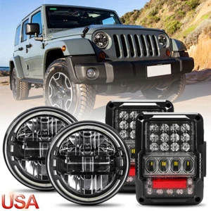 For Jeep Wrangler JK 2007-18 Bright 7" Round LED Headlights Hi/Lo Beam Tail Lamp - Picture 1 of 19
