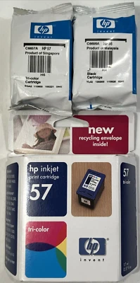 Nuevos cartuchos de tinta tricolor originales HP 56 negros y 2 HP 57 DeskJet 9650 caducados Foto 1 de 4
