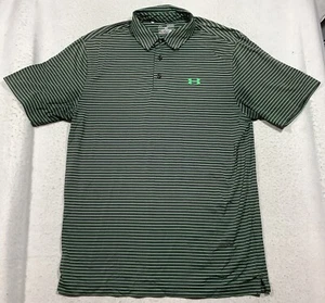 Under Armour Loose heatgear Polo Shirt Men's Medium Gray Green Striped - Picture 1 of 10